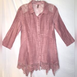 Monoreno Dusty Pink Blouse Top Medium Lace Trim Detail Beautiful LOOK 😍